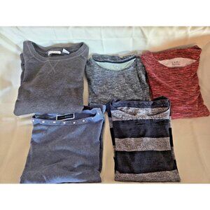 Lot of 5 Womens Petite Medium PM Long Sleeve Patterned Shirts Casual Tops